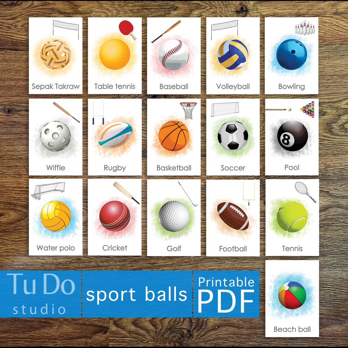 16 SPORT BALLS Flashcards Digital Files ONLY Montessori - Etsy