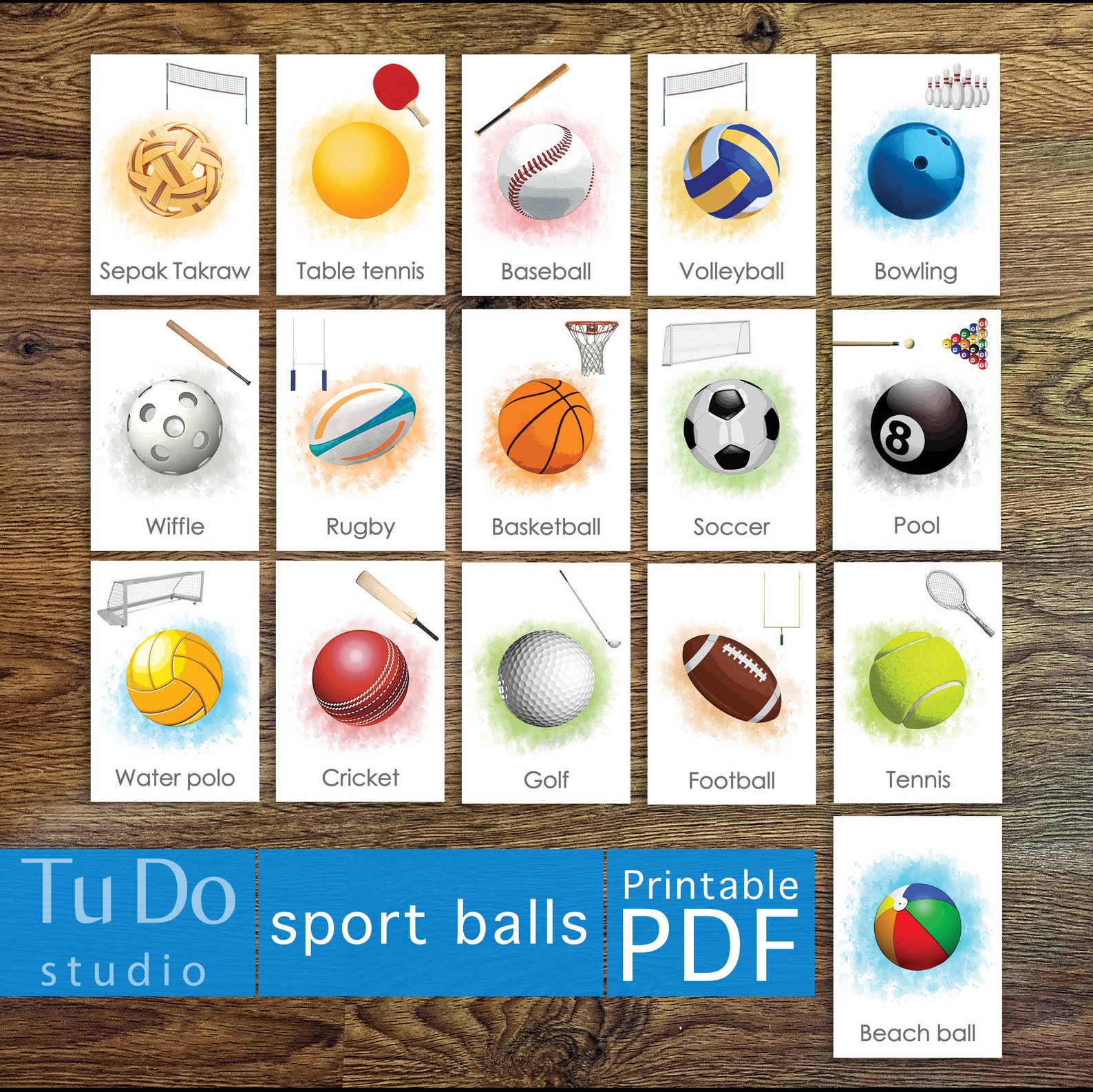 16 SPORT BALLS Flashcards Digital Files ONLY Montessori - Etsy