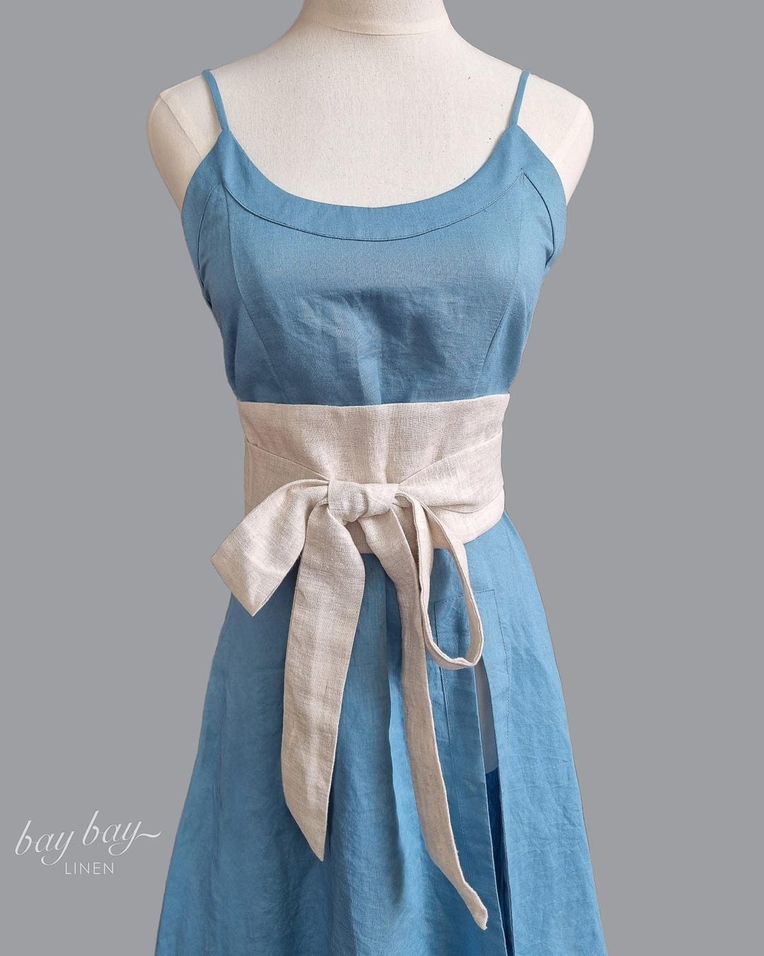 Obi Belt Pure Linen, Wide Wrap Fabric Waist Belt for Dress  display picture 2