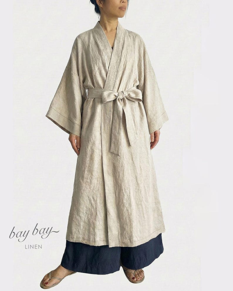 Lower Robe 100% Linen Oversized Kimono Robe With Belt, Long Duster Cardigan ...