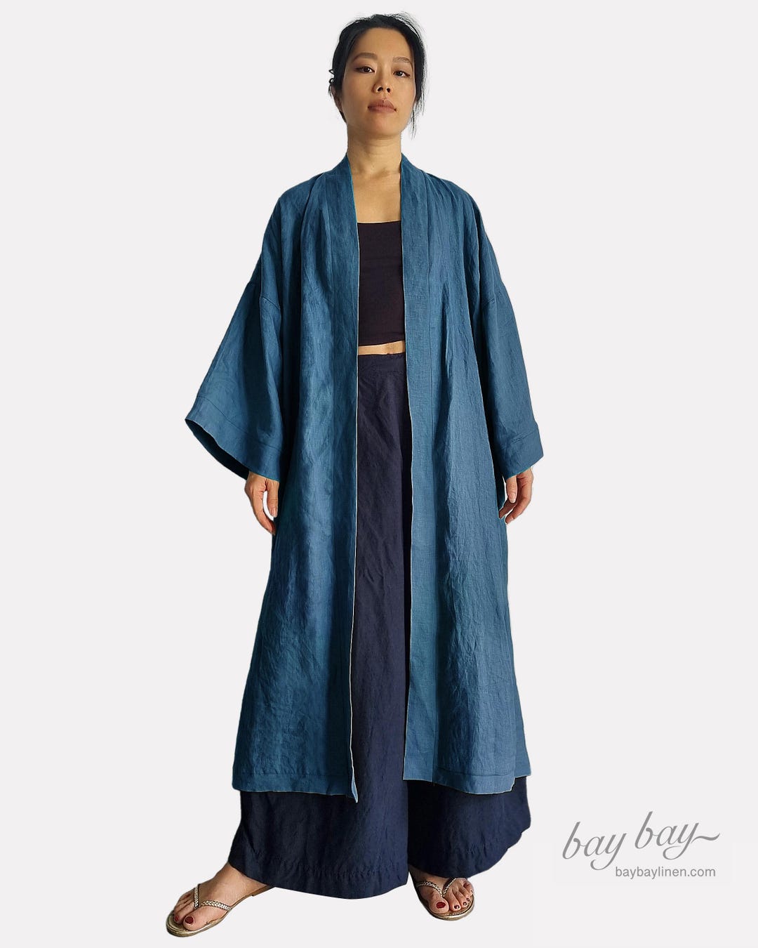 Pure Linen Robe With Belt, Drop Shoulder Long Oversized Summer Wrap for ...