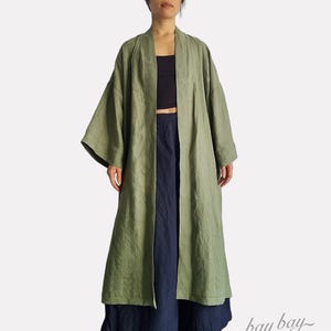 100% Linen Kimono with Belt, Oversized Loose Fit Duster, Long Blazer Cardigan, Coat Bathrobe, Lounge Wear, Wedding Robes for bridesmaids