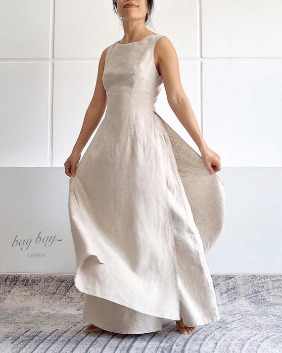 neutral linen dress Charlize Linen Dress