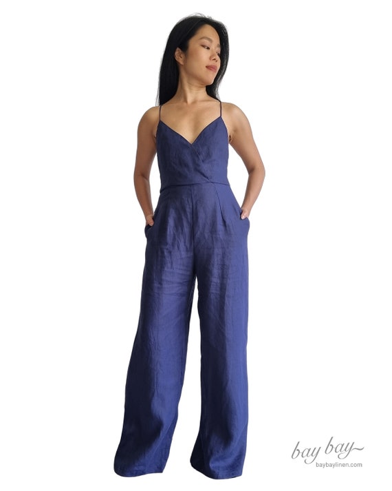 100% Linen Jumpsuit Open Back With Straps & Pockets, Sexy Chic Jumpsuit, Wide Leg Play Suit Romper, Casual Street Style Wrap Jumpsuit - Etsy 100% Linen Jumpsuit Open Back With Straps & Pockets, Sexy Chic Jumpsuit, Wide Leg Play Suit Romper, Casual Street Style Wrap Jumpsuit - Etsy