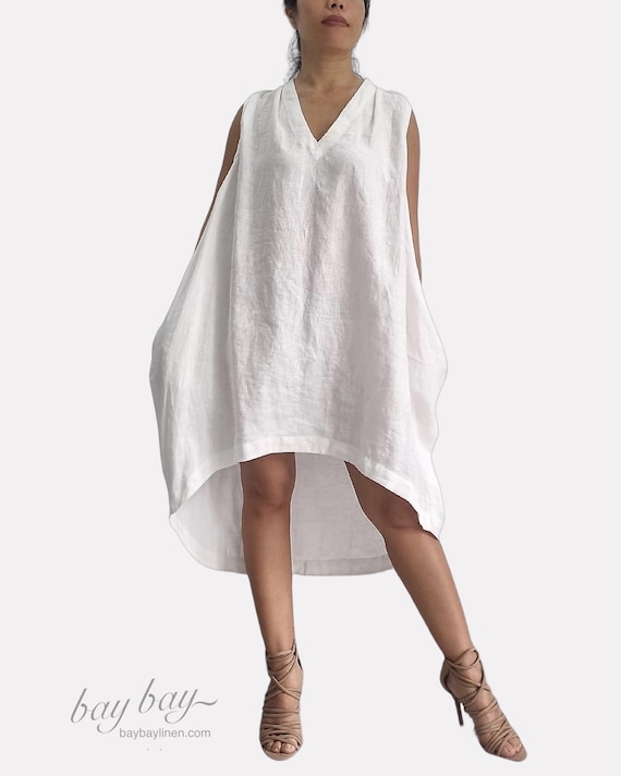 Oversized High-low Pure Linen Dress, Flowy Asymmetrical Midi Dress With  Pockets, Minimalist Summer Outfit, Breathable Flax Linen Baggy Dress - Etsy  New Zealand