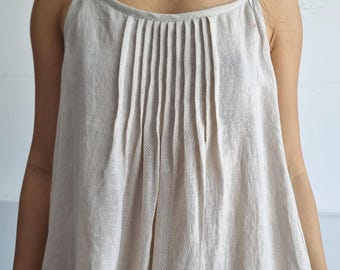 100% Linen mini dress with pleats & straps, A-line dress lounge wear, linen summer dress, short casual dress, midi  dress, sleeveless dress