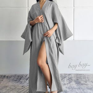 100% Linen Kimono with Obi belt, Bridesmaids Japanese kimono, casual loose free size Robe, Summer bathrobe lounge wear, Spa Resort wear Gown