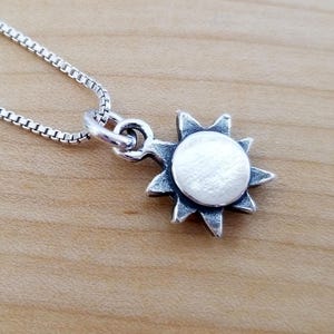 Sterling Silver Small Sun Pendant Charm Necklace -Chain Optional- Double Sided Sun Charm By Designer Mary B Hetz, Made in USA
