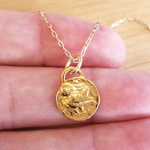 Vintage 18K Gold Vermeil Tiny Owl Coin Charm or Necklace - Chain Optional - Owl of Athena Coin