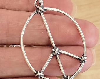 Sterling Silver Large Wire Wrapped Peace Sign Pendant Necklace - Mary B Hetz Designer Jewelry