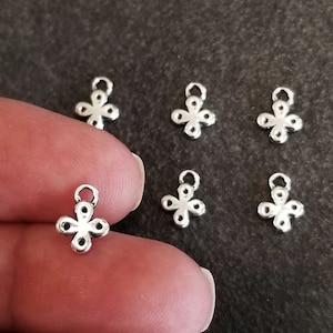 Set of 6, Tiny Sterling Silver Quatrefoil Charms by Mary B Hetz, Made In U.S.A., Flower Charm, Cross Charm