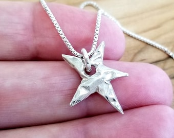 Hammered Sterling Silver Abstract Star Pendant - Chain Optional - By Designer Mary B Hetz