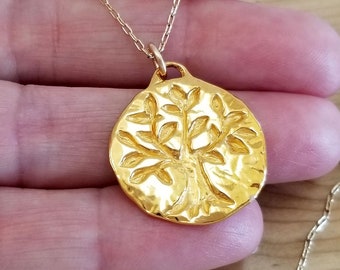 18K Gold Vermeil Rustic Tree of Life Pendant Charm or Necklace - Chain Optional - By Designer Mary B Hetz, Made in USA