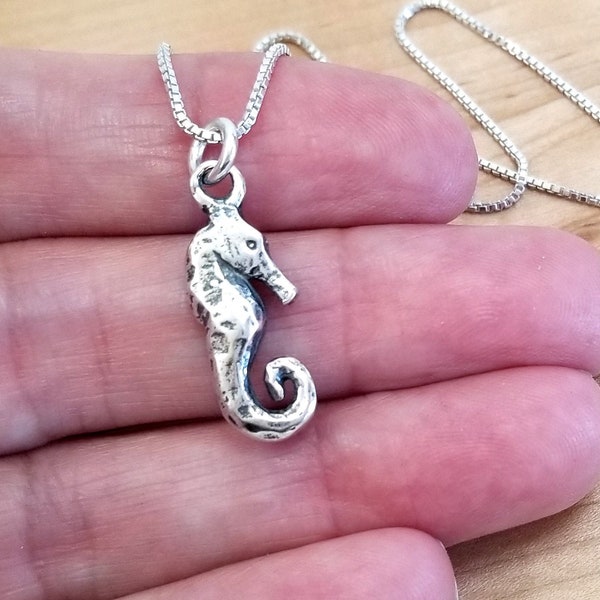 Vintage Sterling Silver Rustic Seahorse Charm Necklace - Chain Optional - Double-Sided Pendant By Designer Mary B Hetz, Made in U.S.A.