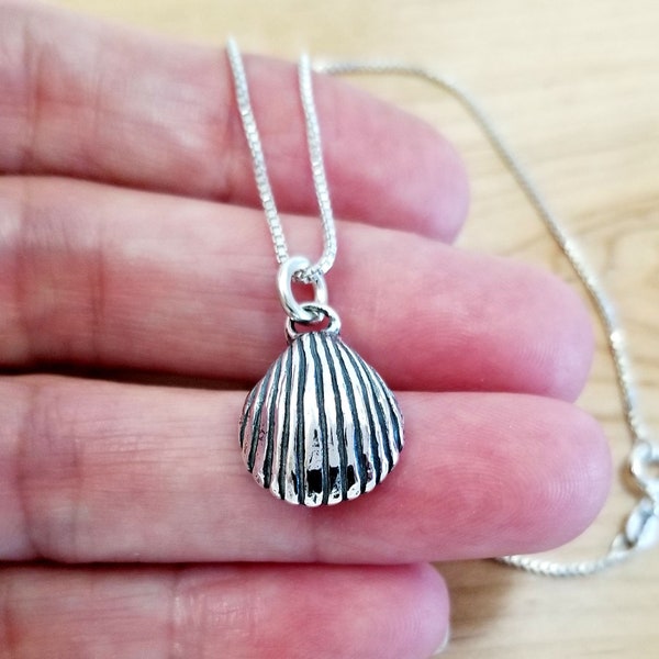 Vintage Sterling Silver Clam Shell Charm Necklace - Chain Optional - Fan Shell Pendant By Designer Mary B Hetz, Made in U.S.A.