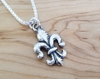 Sterling Silver Fleur-De-Lis Charm/Pendant - Chain Optional: Rustic French Pendant