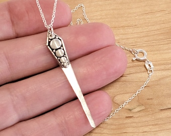 Vintage Sterling Silver 'Bali Dot' LONG Spike Charm/Pendant Necklacce,  Y Spike Necklace