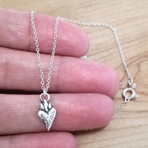 Dainty Sterling Silver Sacred Heart Necklace or Earrings: Flame Heart Jewelry