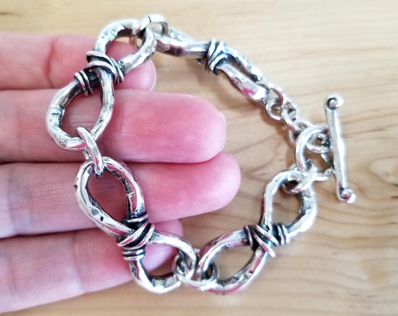 Solid Sterling Silver Chunky Infinity Link Bracel… - image 3