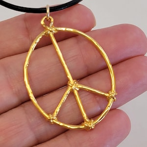 Unique 18K Gold Vermeil Large Rustic Peace Sign Pendant By Designer Mary B Hetz