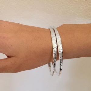 Rustic Sterling Silver Oval Bangle Bracelet, Textured Asymmetrical Bangle By Designer Mary B Hetz, Made in the U.S.A.