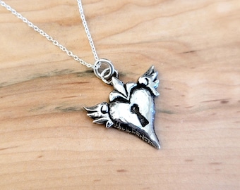 Vintage Sterling Silver Winged Heart Lock Charm/Pendant Necklace -Chain Optional - By Designer Mary B Hetz