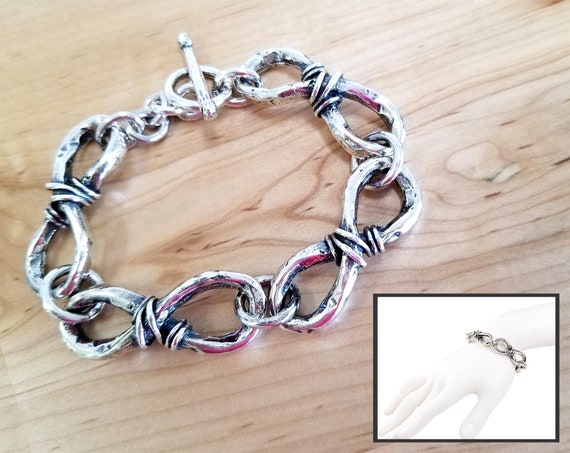 Solid Sterling Silver Chunky Infinity Link Bracel… - image 1