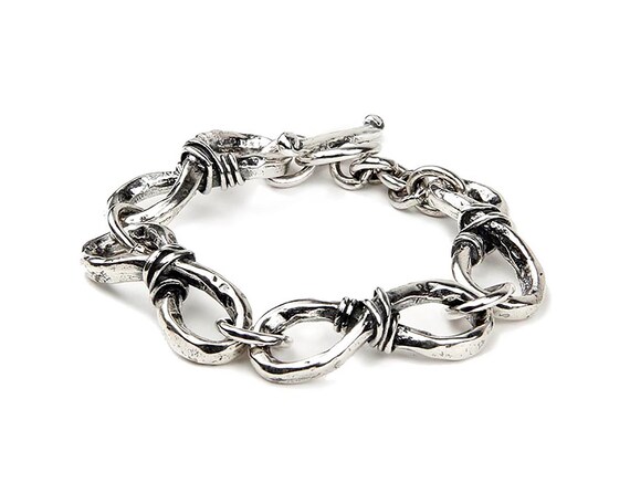 Solid Sterling Silver Chunky Infinity Link Bracel… - image 4