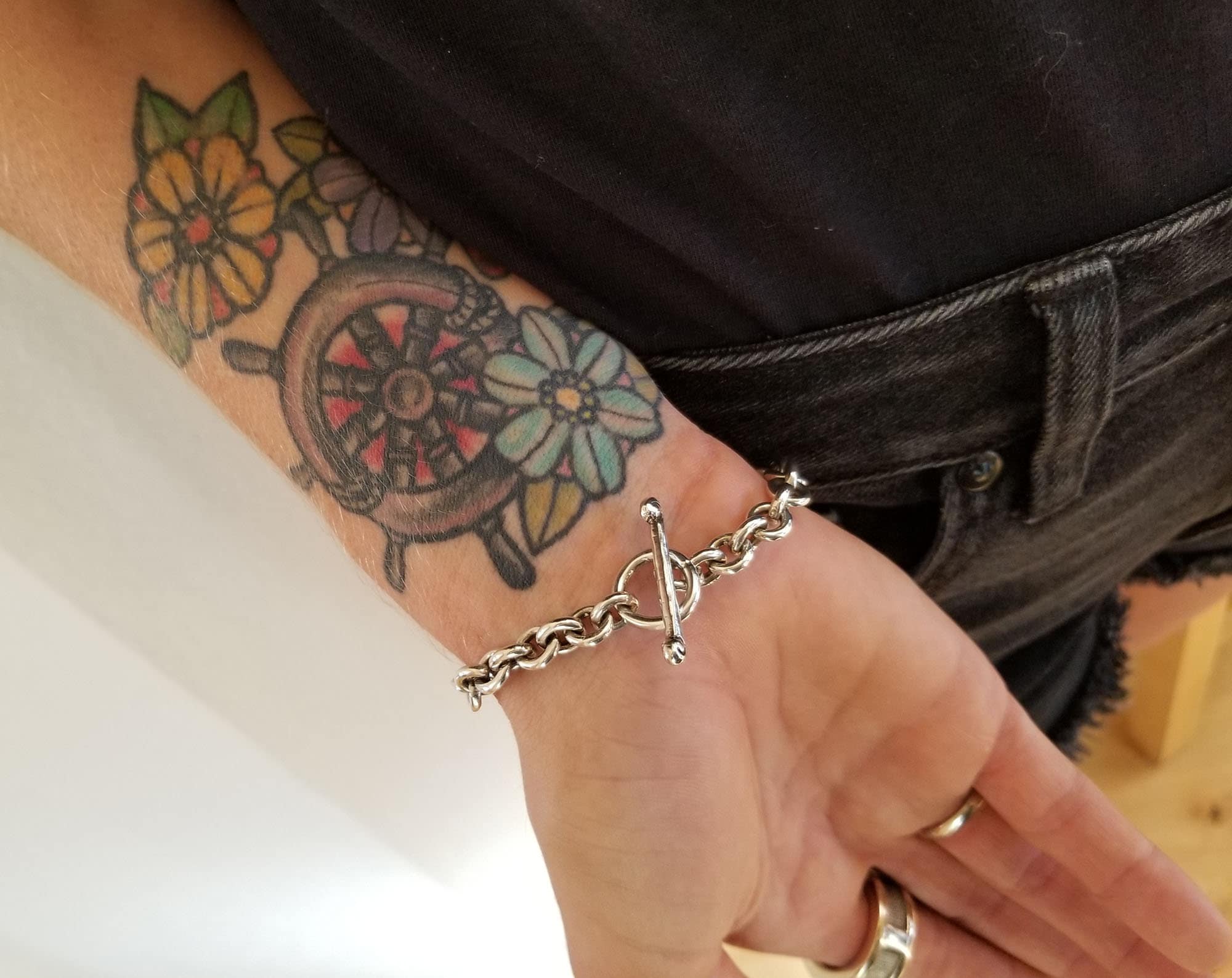 Unique Sterling Silver Dagger ID Bracelet, Chunky Chain ID Unique Sterling Silver Dagger ID Bracelet, Chunky Chain ID