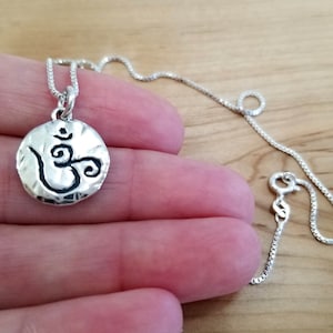 Hammered Sterling Silver Om Pendant Necklace: Rustic Charm Jewelry