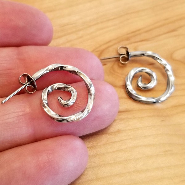 Sterling Silver Spiral Open Hoop Earrings, Twisted Square Wire Hoops, Small Open Hoops,