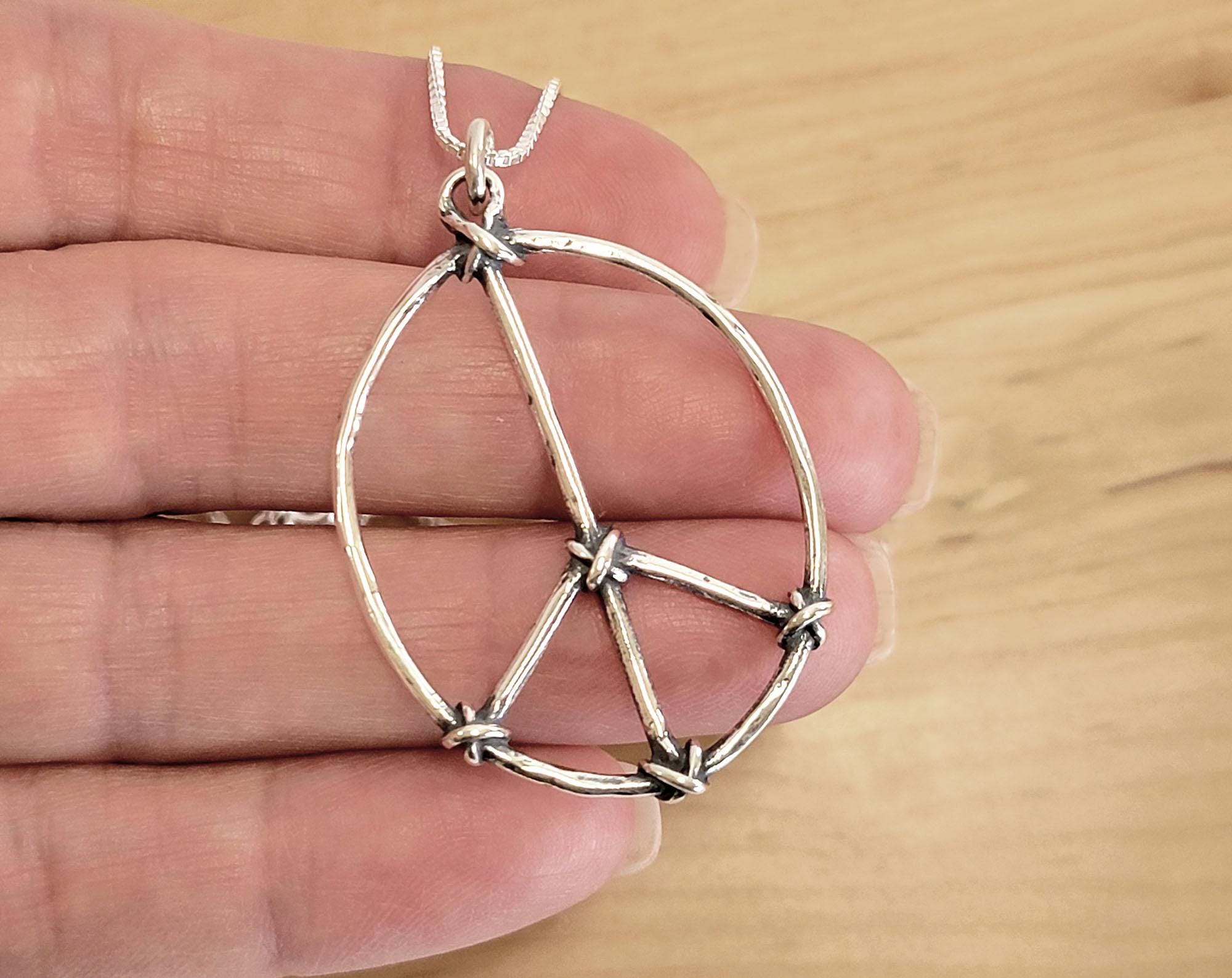 Sterling Silver Wire Wrapped Peace Sign Pendant Necklace - Mary B