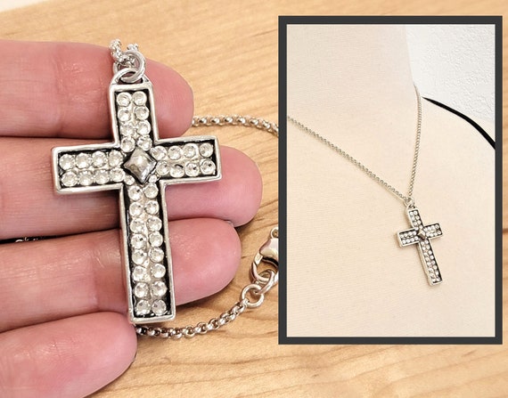 Large rhinestone shop cross necklace