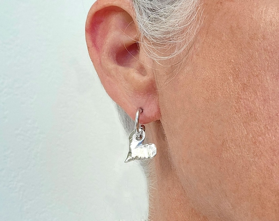Rustic Sterling Silver Heart Hoop Earrings: Handmade USA