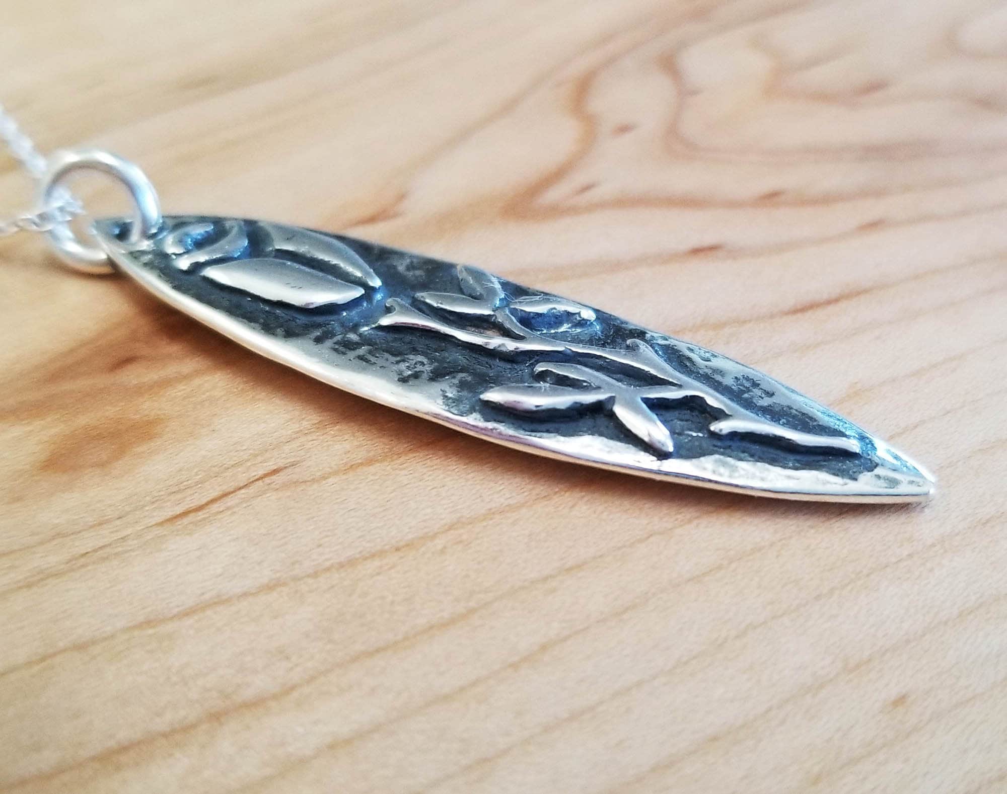 Unique Sterling Silver Long Rosebud Pendant, Charm, Necklace