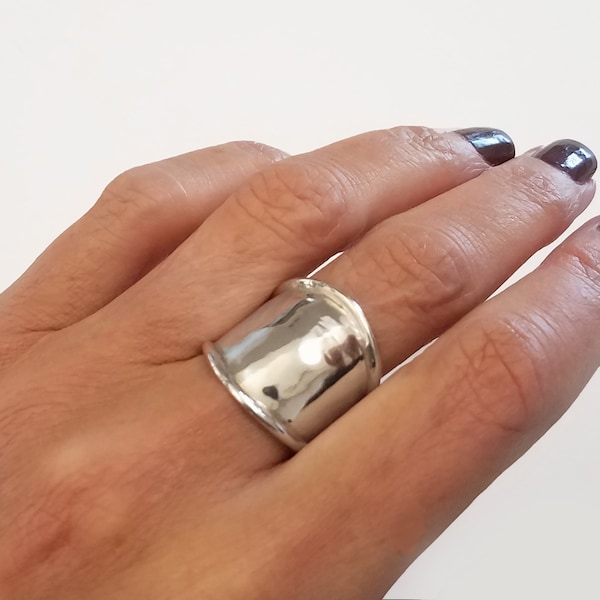 Sterling Silver Wide Band Statement Ring: Chunky Organic Design