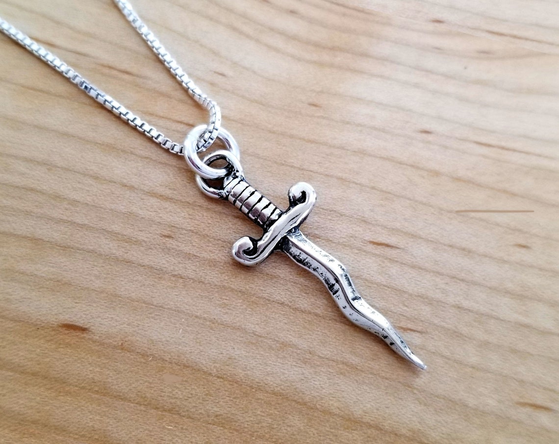 Sterling Silver Dagger Pendant Charm With Wavy Blade Necklace Etsy