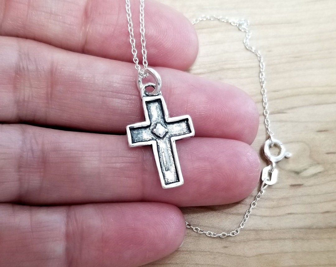 Unique Sterling Silver Small Cross Charm Necklace Chain Optional by