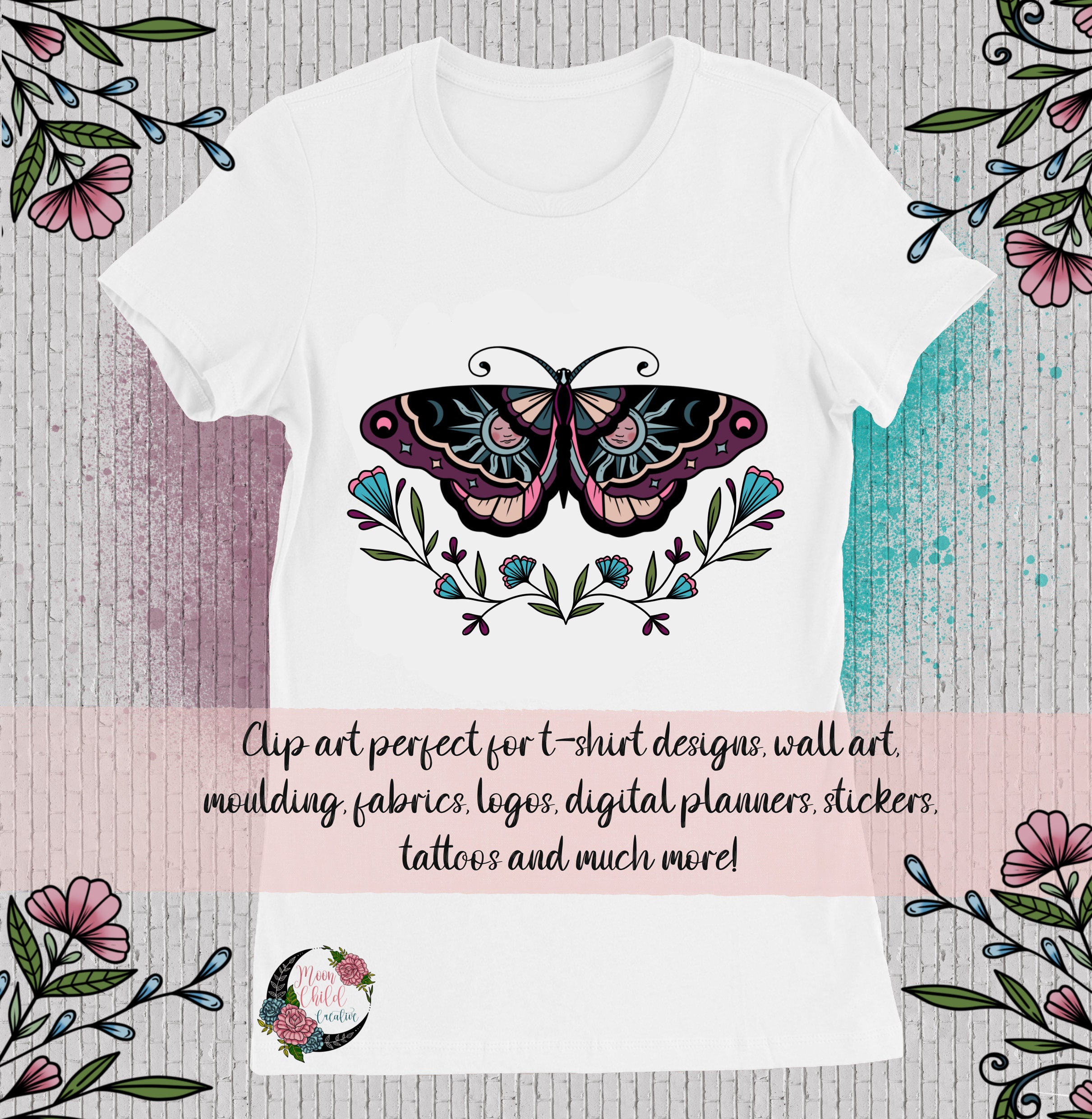 Celestial Moth Clipart, Moth Illustrations, Moth Clip Art, Clipart