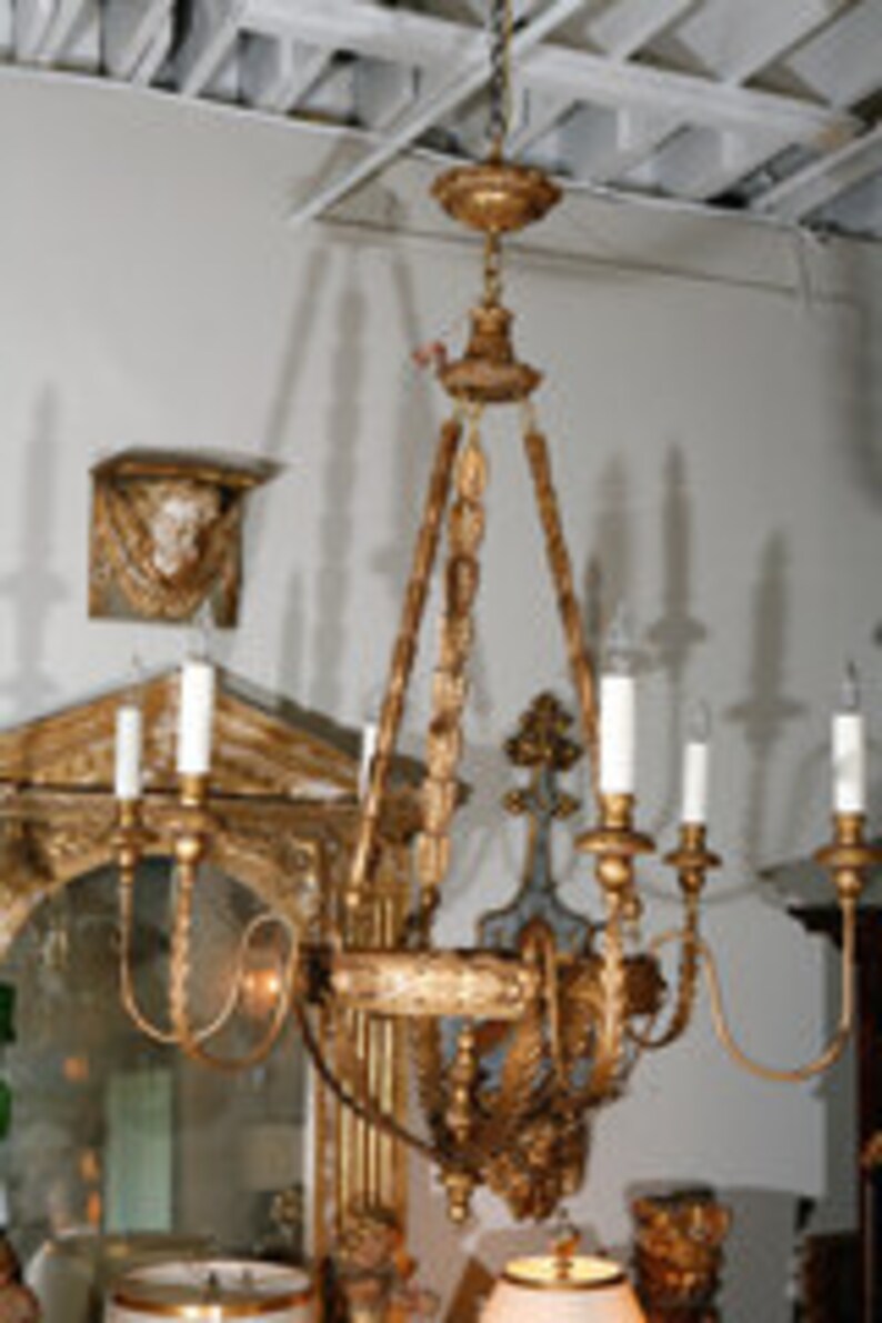Gilded Wood and Iron Chandelier Etsy