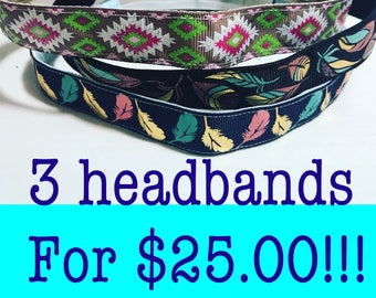 3 headbands for 25, YOU CHOOSE, headband promotion, discount, non slip headbands, running headbands, hair, hair accessories
