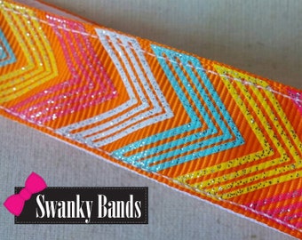 Orange Glitter Chevron- Orange Chevron Glitter Non Slip headbands, Summer, No slip headbands, Sweaty Bands, Running Headbands, Swanky Bands,