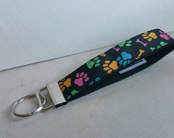 Paw Print and Bone Key fob, Key Wristlet, key chain, bones, dogs, dog key chain, dog key fob, swanky bands