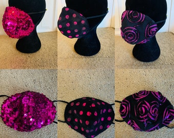 Holiday Mask Collection, Pink and black Masks,  Sequin Masks, Adjustable masks, Polka dot Masks, Comfortable Masks, pink masks
