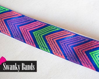 Blue Tribal Chevron- Blue Chevron Glitter Non Slip headbands, Summer, No slip headbands, Sweaty Bands, Running Headbands, Swanky Bands,