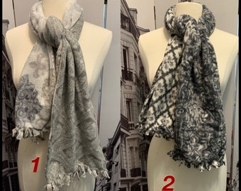 Reversible damask Swanky Scarves, fleece scarves, Scarf, Winter Scarf, Patterned Scarves, Reversible scarves, grey and black warm scarves