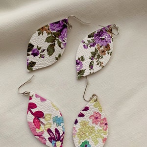 Floral leather earrings - leather earrings - earrings - unique earrings - spring earrings