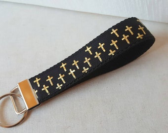 Gold Crosses on Black Key fob, Keychain, Key wrislet, Crosses, Gold Crosses, Key Fobs, Swanky Bands