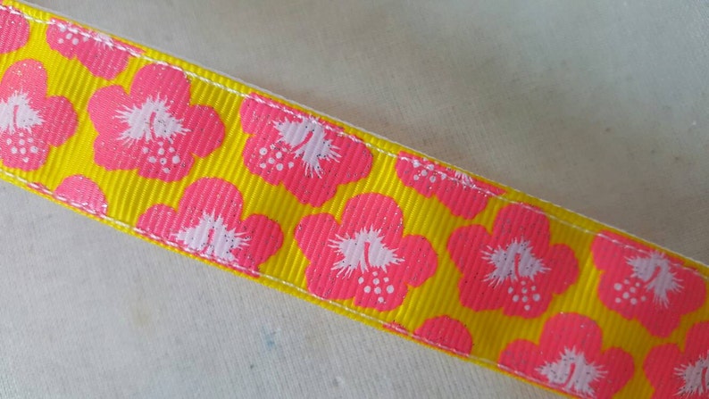 Heiße rosa Hibiskus auf gelb kein Schlupf-Stirnband, Glitter Non Slip Stirnband, Blumen, Sommer, Stirnbänder, Neon, Fitness-Zubehör, mondänen Bands Bild 1