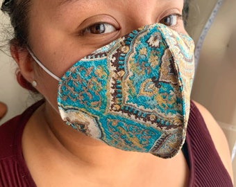 Fall Damask teal printed mask, cloth masks, cotton masks, adult masks, fall printed masks, printed masks, cloth face coverings